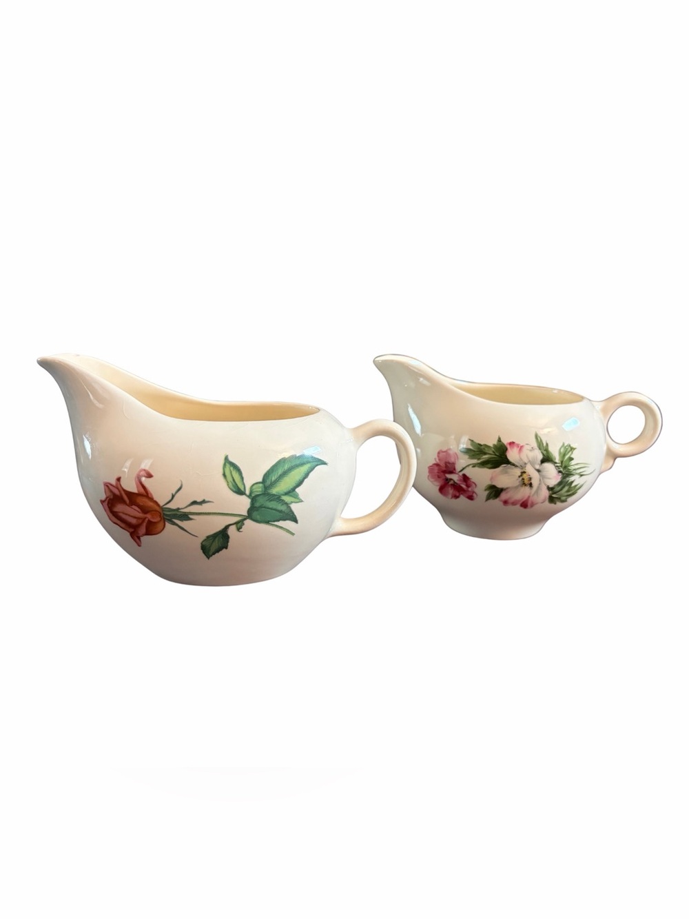Vintage Floral Motif Porcelain Creamer Set of (2) 5” & 7”